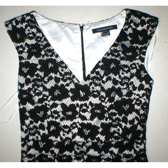 NWT 4 New French Connection Lace Dress Black White Womens Flowers SS Lined Sheat - Picture 3 of 6